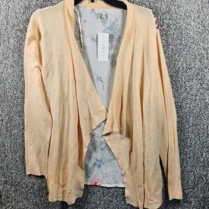 Fever Cardigan Peach Floral Print Mixed Media Open Front Women 1X
